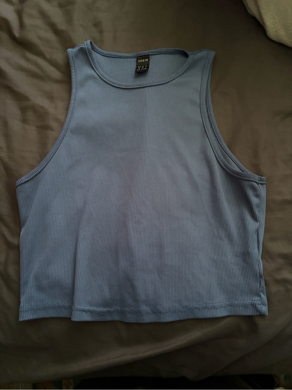 SHEIN Dusty Blue Ribbed Tank Top